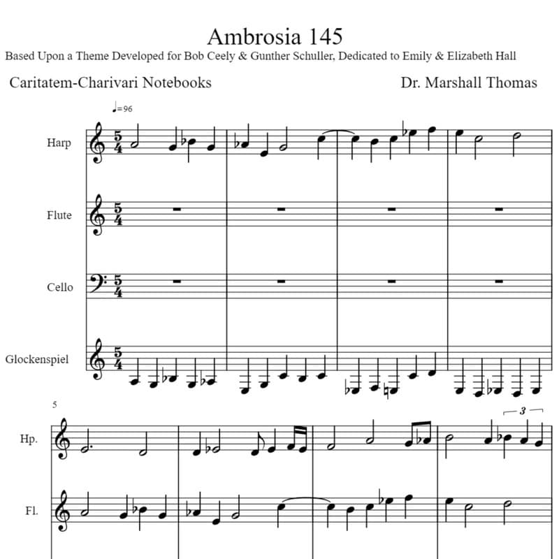 Ambrosia 145 for Harp, Flute, 'cello, Glockenspiel