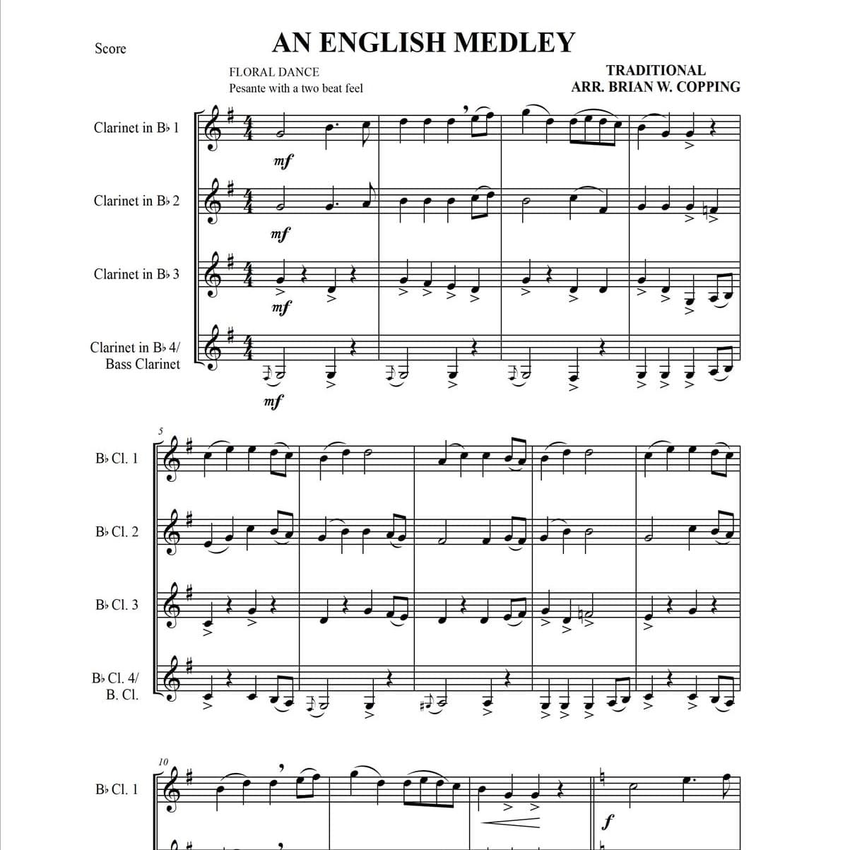 AN ENGLISH MEDLEY – CLARINET QUARTET (arr. BRIAN W. COPPING)