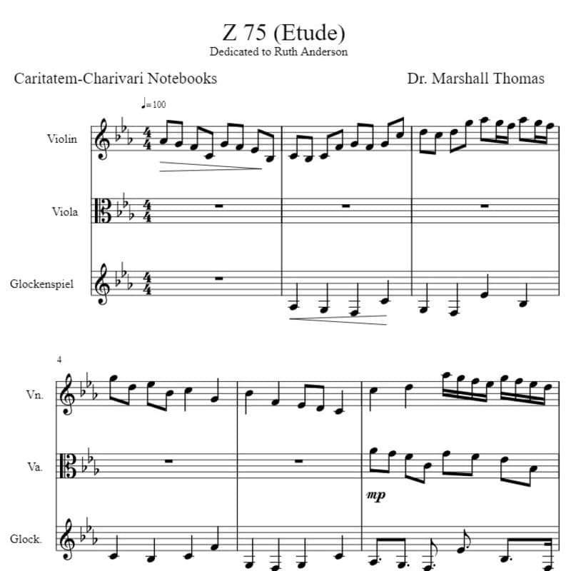 Z 75 (Etude) for Violin, Viola, Glockenspiel