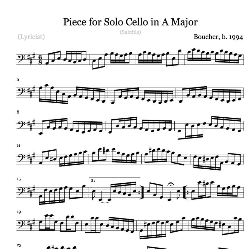 Piece for Solo Cello in A Major