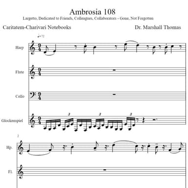 Ambrosia 108 for Harp. Flute, 'cello, Glockenspiel