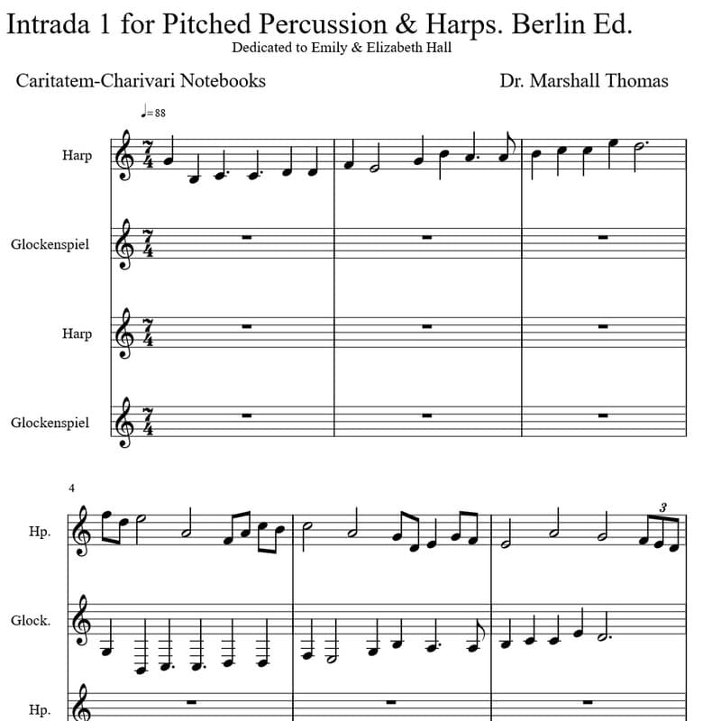 Intrada 1 for Pitched Percussion & Harps. Berlin Ed.