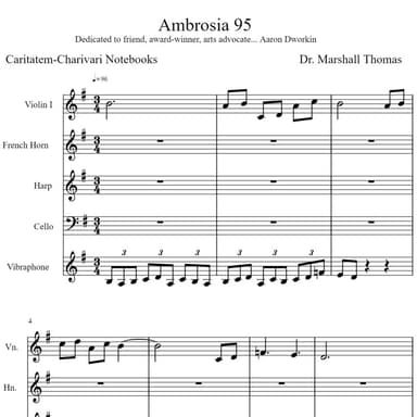 Ambrosia 95 for Violin, Corno, Harp, 'cello, Vibraphone