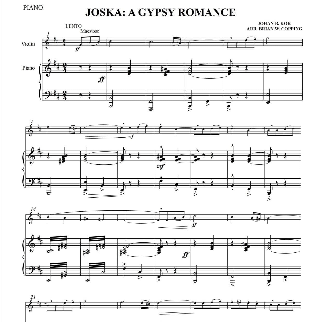 JOSKA: A GYPSY ROMANCE – VIOLIN & PIANO (arr. BRIAN W. COPPING)