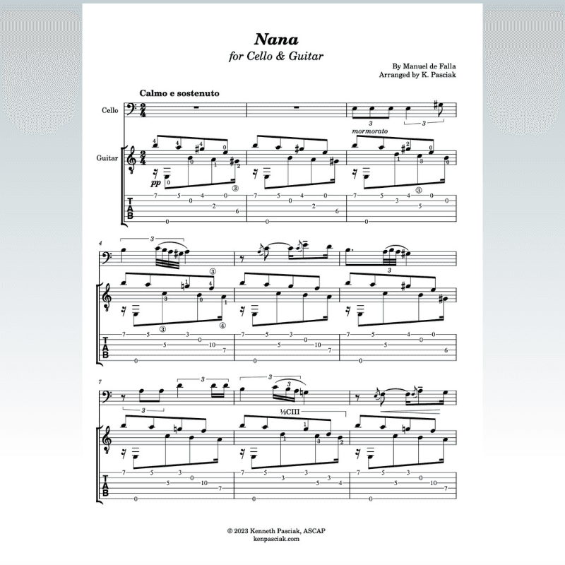Nana (for Cello & Guitar) (arr. Kenneth Pasciak)