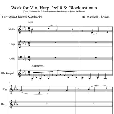 Work for Violin, Harp, 'cello & Glock. ostinato