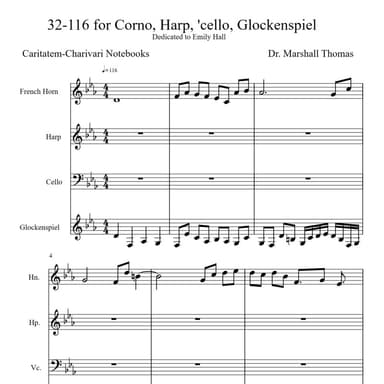 32-116 for Corno, Harp, 'cello, Glockenspiel