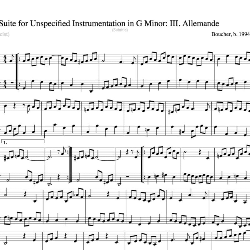 Suite for Unspecified Instrumentation in G Minor: III. Allemande