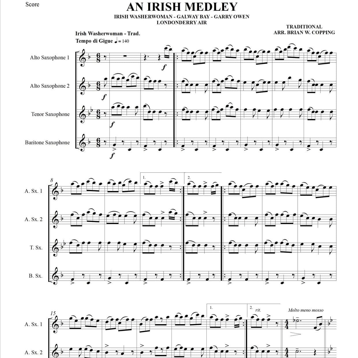 AN IRISH MEDLEY – SAXOPHONE QUARTET (arr. BRIAN W. COPPING)