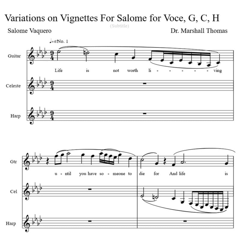 Variations on Vignettes For Salome for Voice, Harps