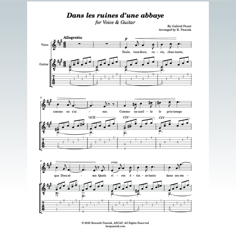 Dans les ruines d'une abbaye (for Voice & Guitar) (arr. K. Pasciak)