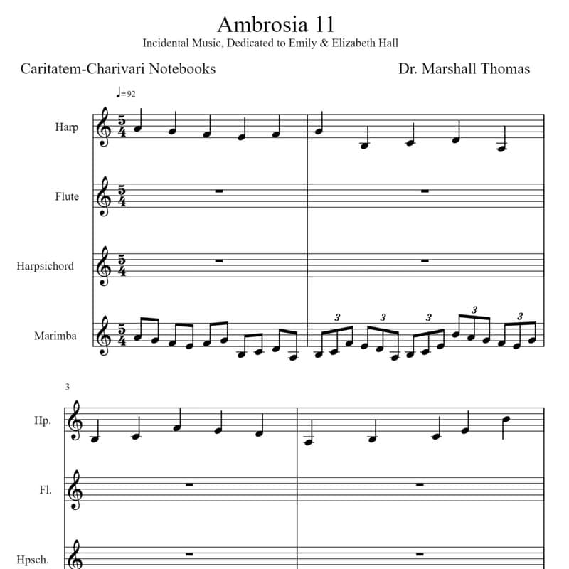 Ambrosia 11 for Harp, Flute, Harpsichord, Marimba
