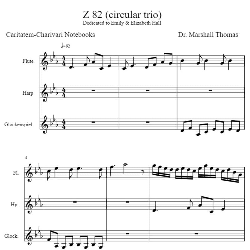 Z 82 (circular trio) for Flute, Harp, Glockenspiel