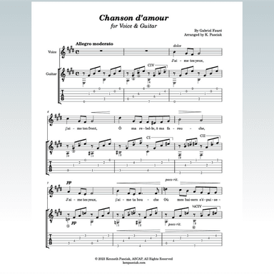 Chanson d'amour (for Voice and Guitar) (arr. K. Pasciak)