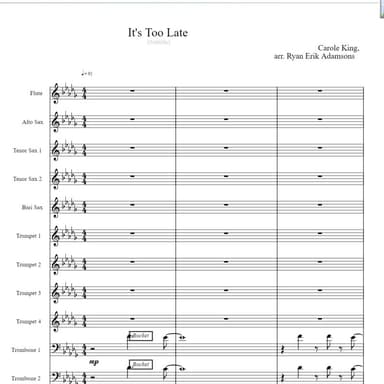It's Too Late (arr. Ryan Erik Adamsons (ASCAP))