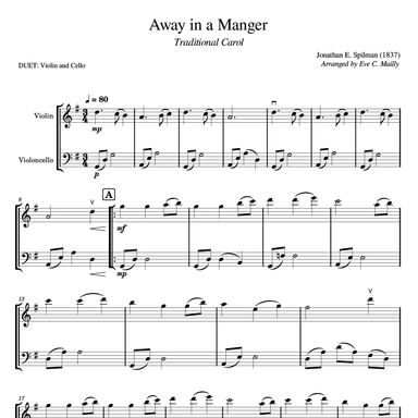 Away in a Manger (Flow Gently Sweet Afton) - Violin/Cello duet (arr. Eve C. Mailly - Zene Strings)