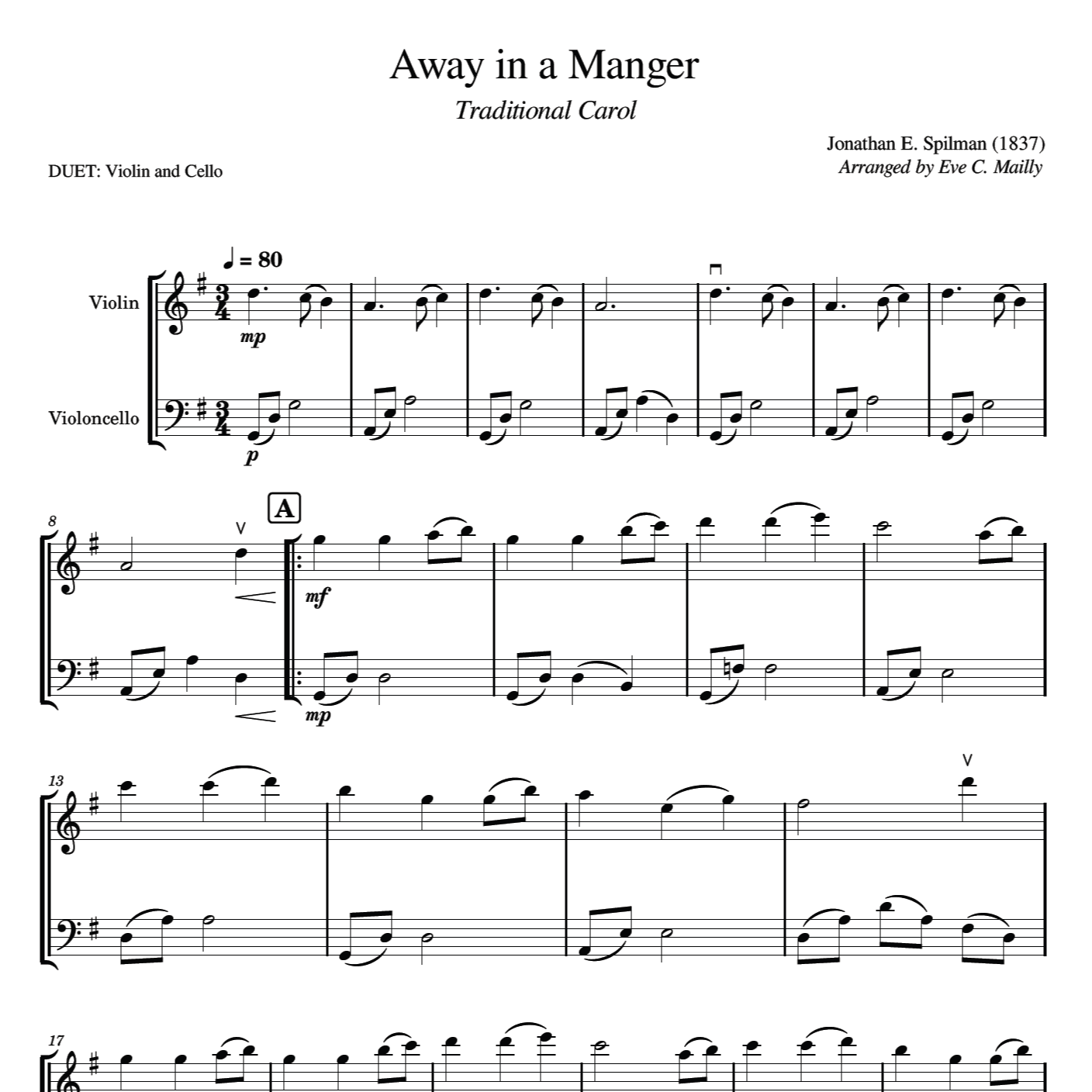 Away in a Manger (Flow Gently Sweet Afton) - Violin/Cello duet (arr. Eve C. Mailly - Zene Strings)