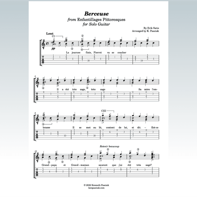 Berceuse (for Solo Guitar) (arr. Kenneth Pasciak)