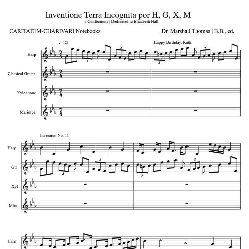 Inventione Terra Incognita por Harp, Guitar, Xylophone, Marimba