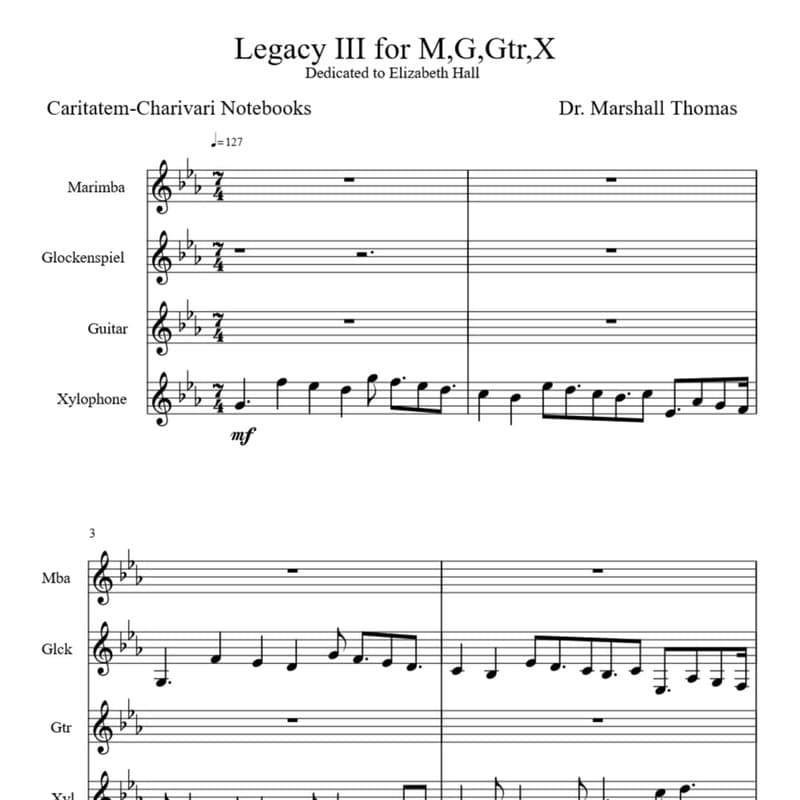 Legacy III for Marimba, Glock., Guitar, Xylophone