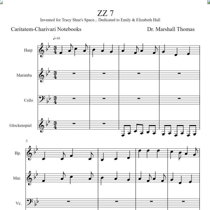 ZZ 7 for Harp, Marimba, 'cello, Glockenspiel