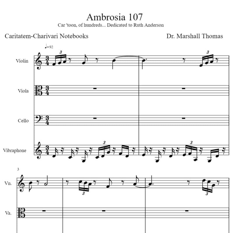 Ambrosia 107 for String Trio & Vibraphone