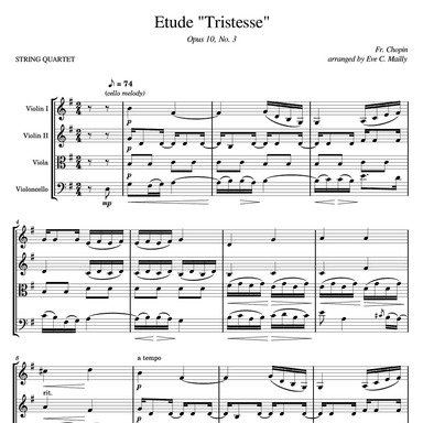 Etude "Tristesse" - Opus 10, No 3 (arr. Eve C. Mailly - Zene Strings)