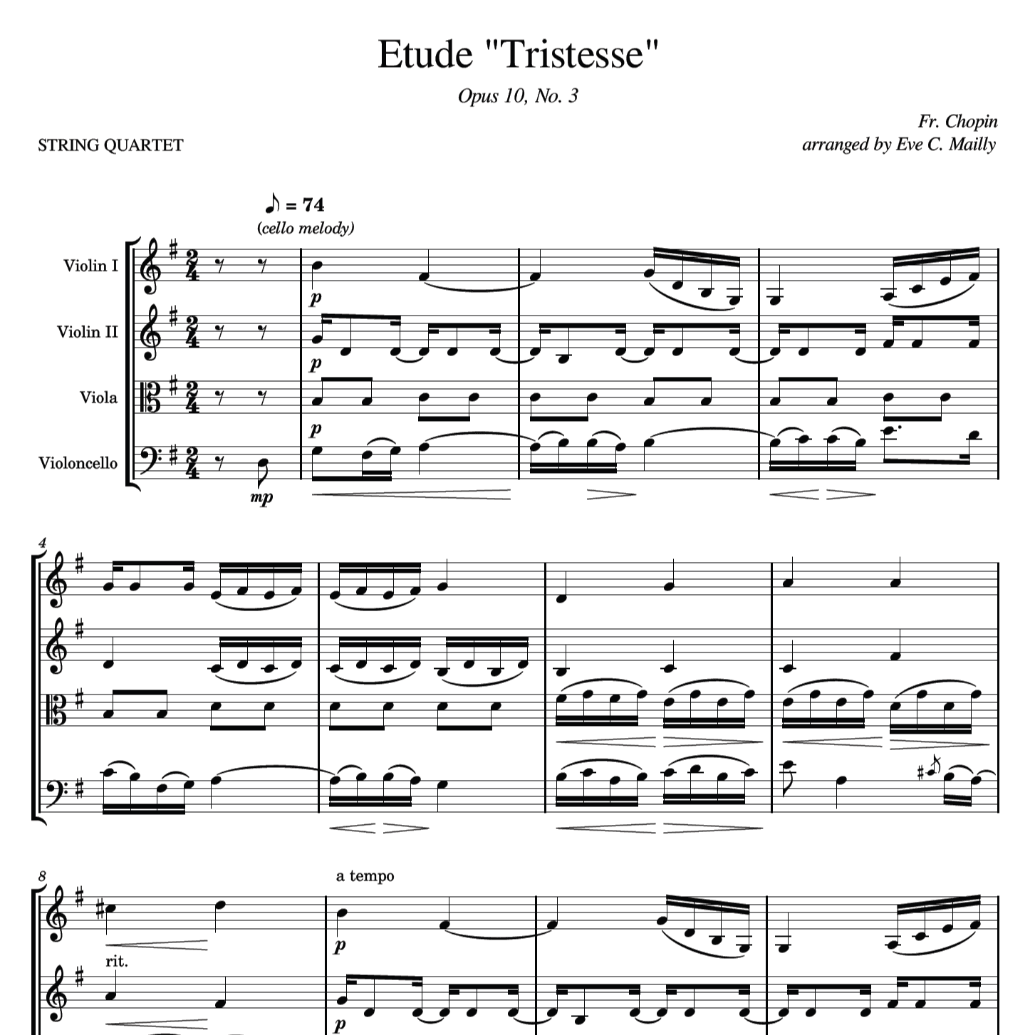 Etude "Tristesse" - Opus 10, No 3 (arr. Eve C. Mailly - Zene Strings)