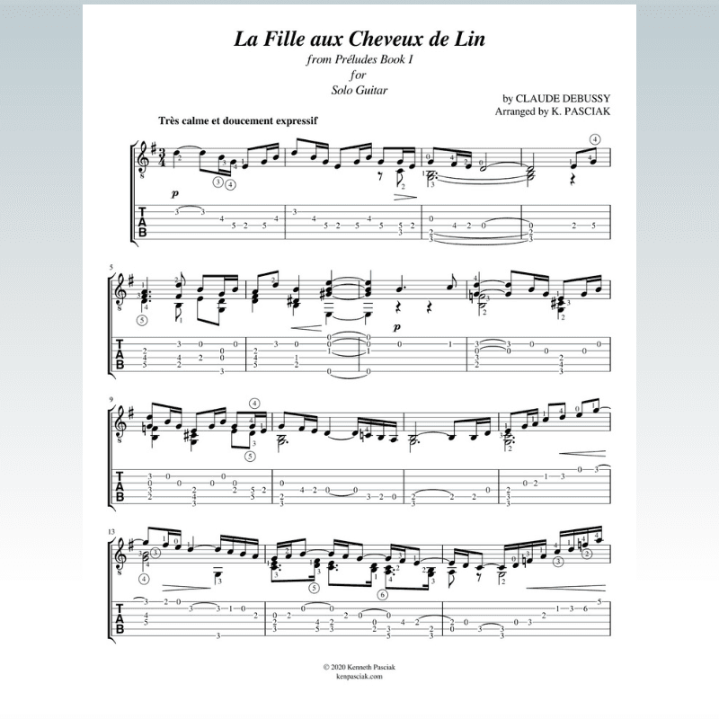 La Fille aux Cheveux de Lin (for Solo Guitar) (arr. Kenneth Pasciak)