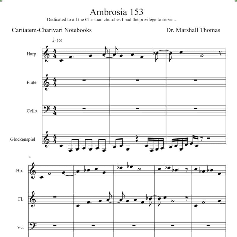 Ambrosia 153 for Harp, Flute, 'cello, Glockenspiel