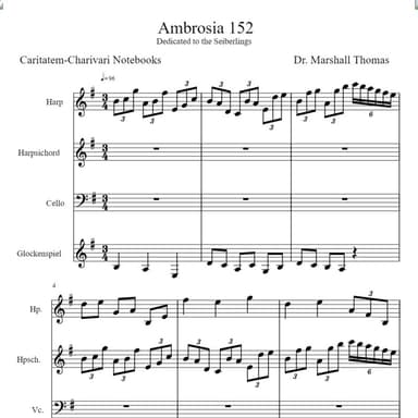 Ambrosia 159 for Harp, Harpsichord, 'cello, Glock.