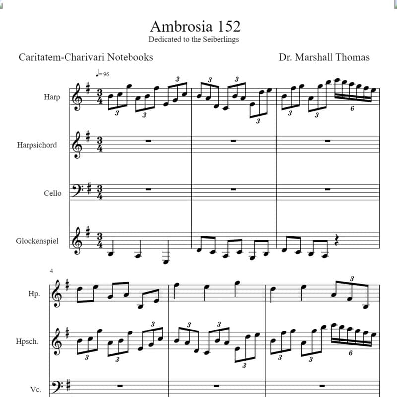 Ambrosia 159 for Harp, Harpsichord, 'cello, Glock.