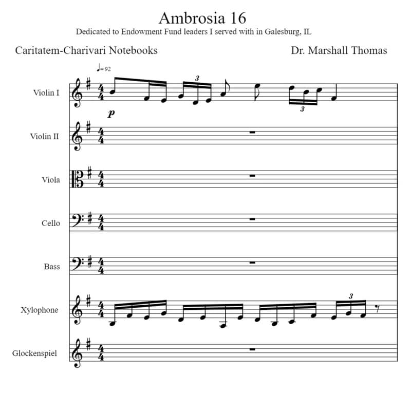 Ambrosia 16 for String Quintet, Percussion a Voce