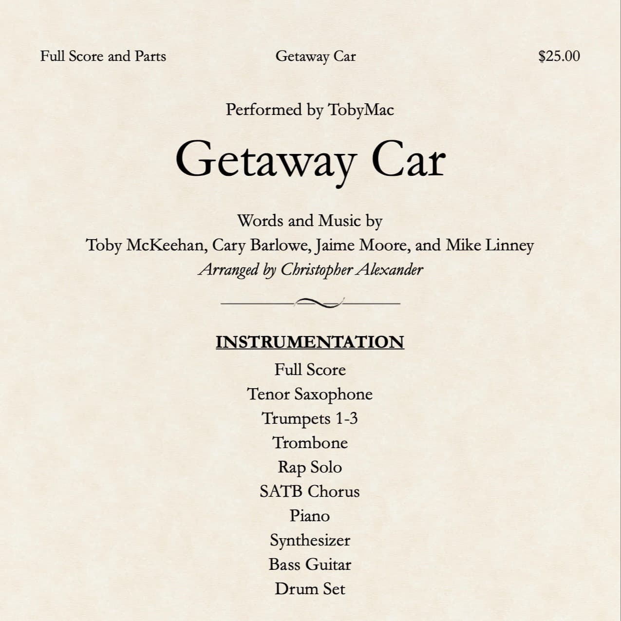 Getaway Car (arr. Christopher Alexander)