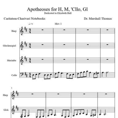 Apotheoses for Harp, Marimba, 'cello, Glock.