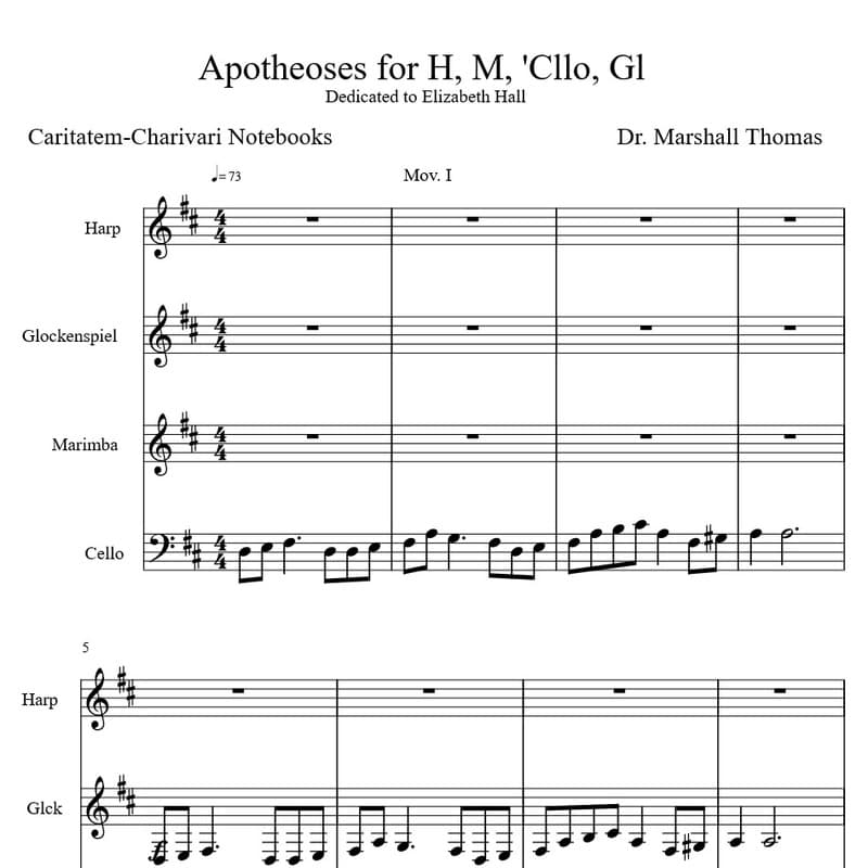Apotheoses for Harp, Marimba, 'cello, Glock.