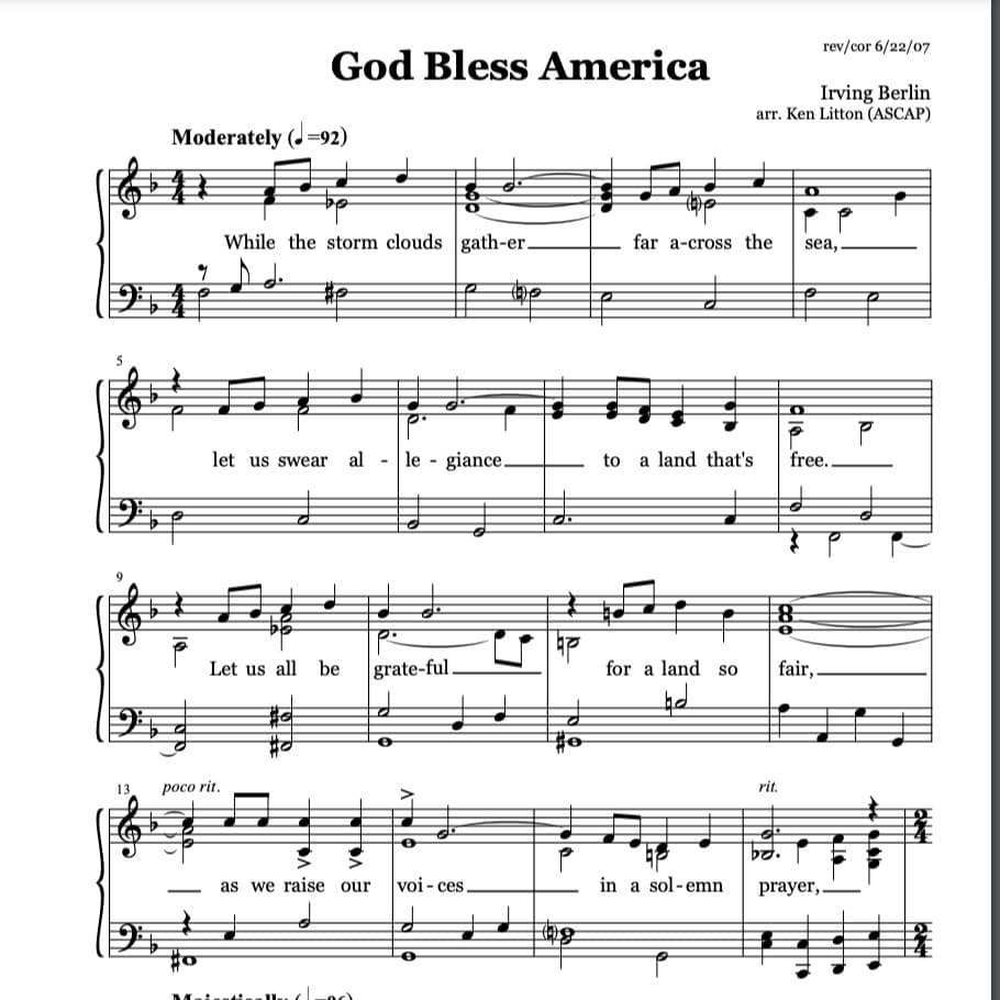 God Bless America ® (arr. Ken Litton ASCAP)