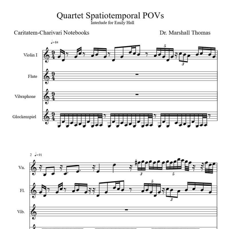 Quartet Spatiotemporal POVs for Violin, Flute, Vib., Glock