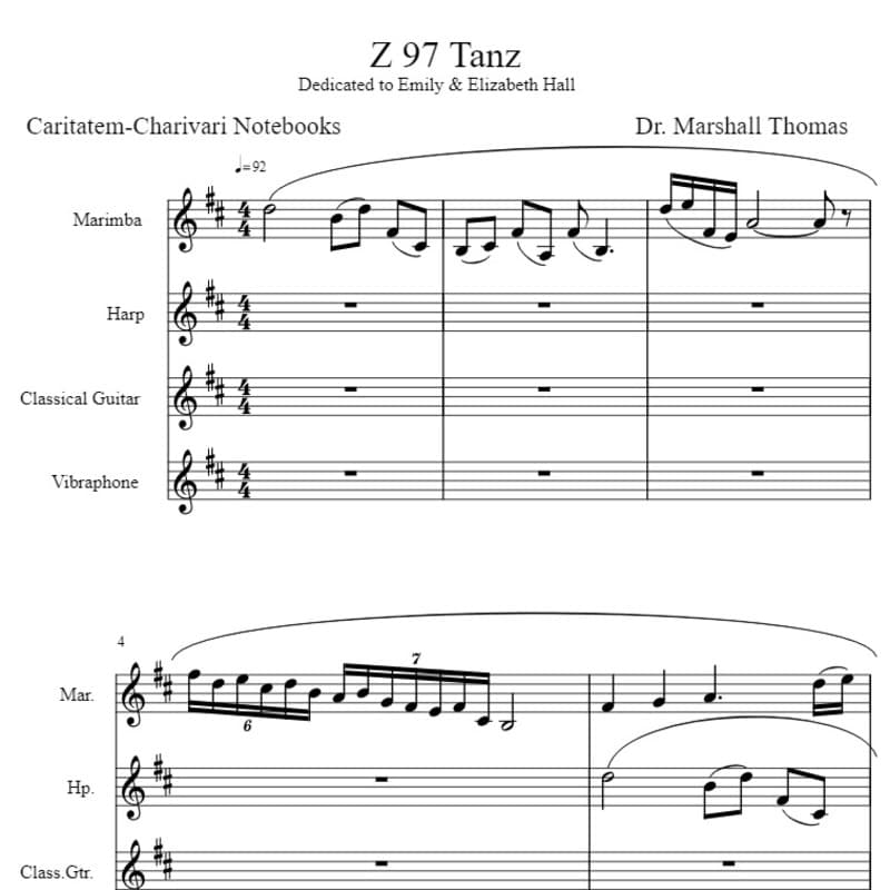 Z 97 Tanz for Marimba, Harp, Guitar, Vibraphone