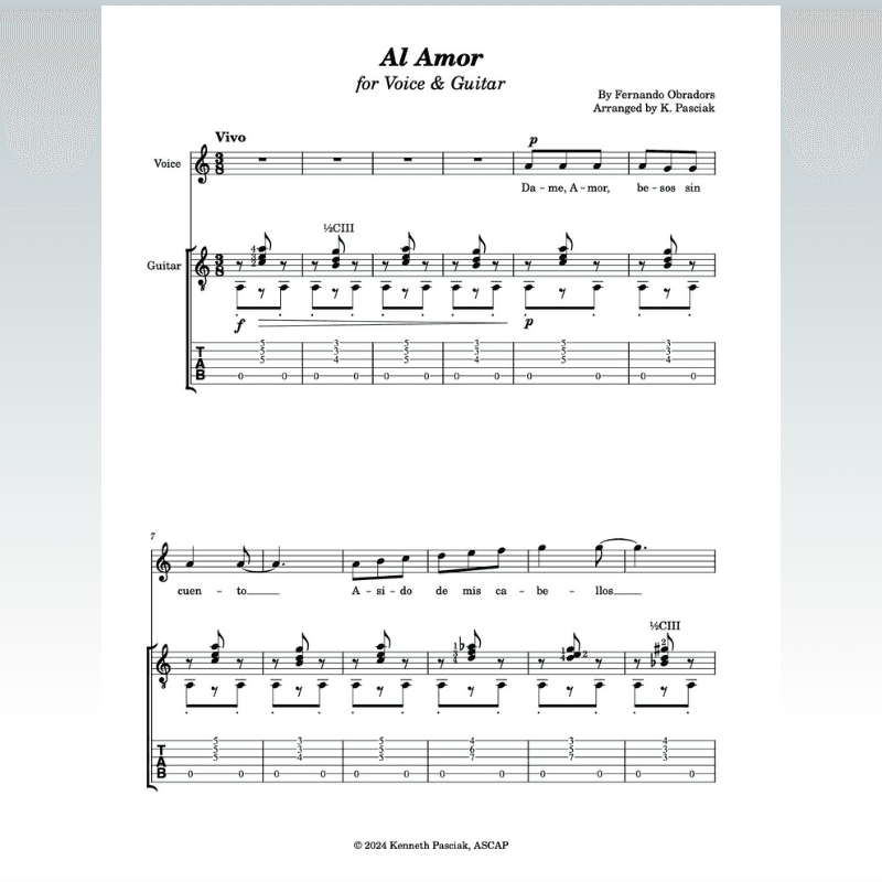 Al Amor (for Voice and Guitar) (arr. Kenneth Pasciak)