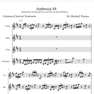 Ambrosia 84 for Violin, Harp, Flute, Marimba
