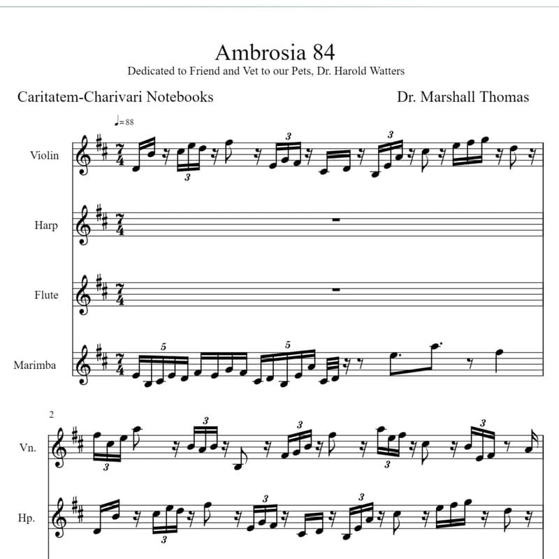 Ambrosia 84 for Violin, Harp, Flute, Marimba