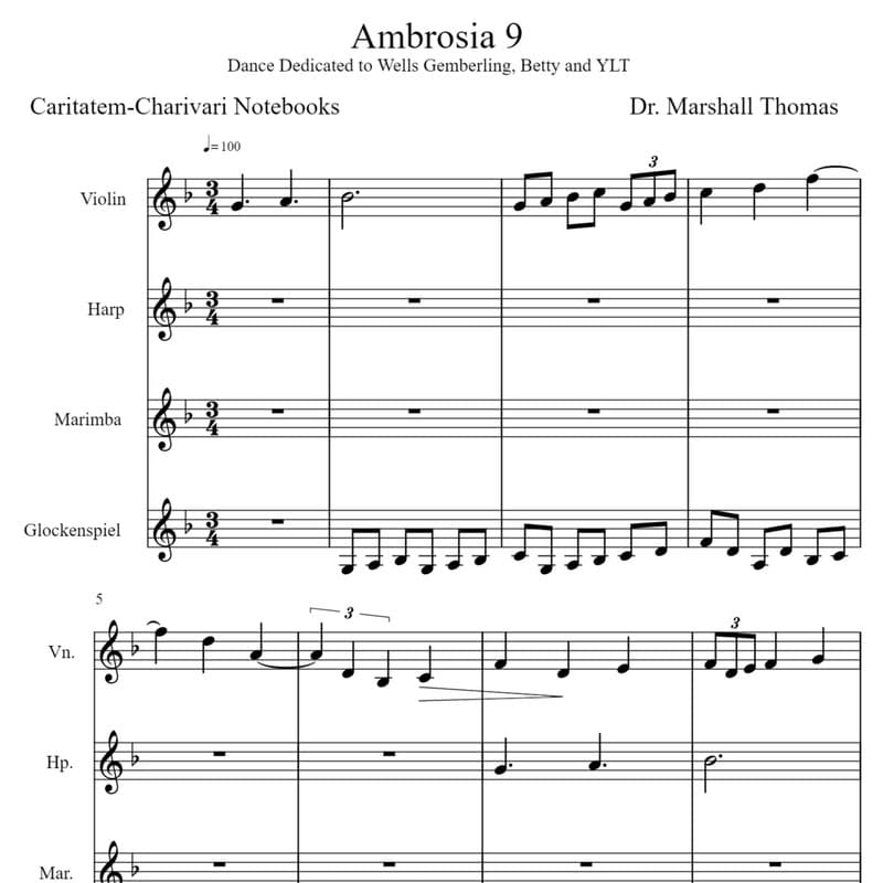 Ambrosia 9 for Violin, Harp, Marimba, Glockenspiel