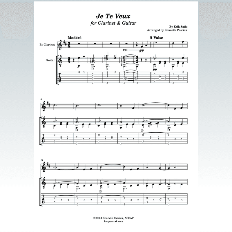 Je Te Veux (for Clarinet & Guitar) (arr. Kenneth Pasciak)