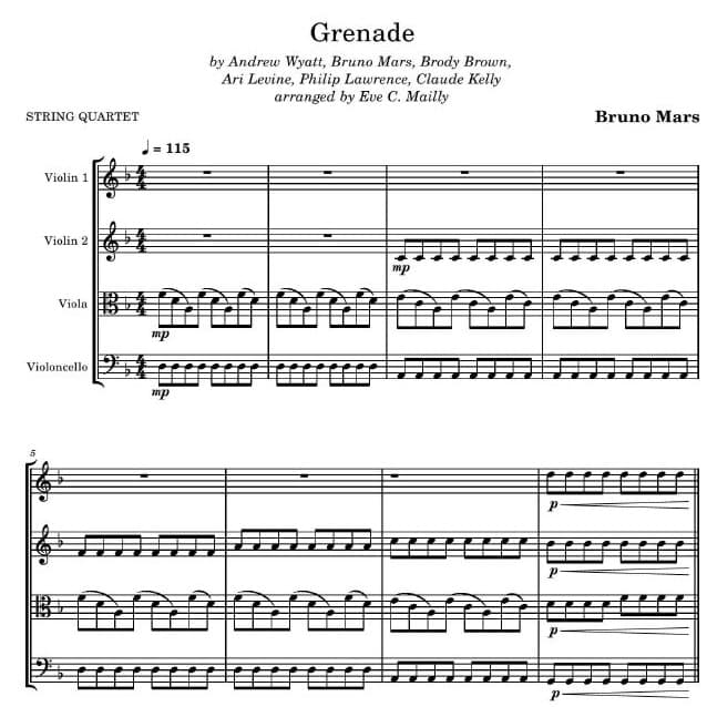 Grenade (arr. Eve C. Mailly - Zene Strings)