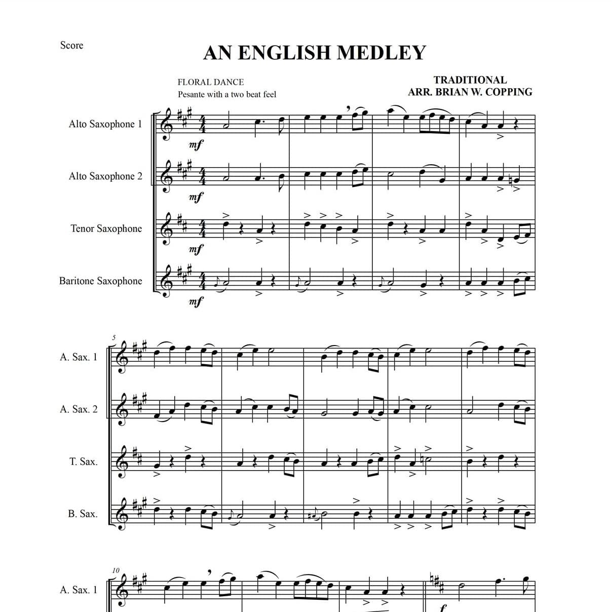 AN ENGLISH MEDLEY – SAXOPHONE QUARTET (arr. BRIAN W. COPPING)