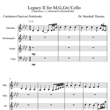 Legacy II for Marimba, Glock., Guitar, 'cello