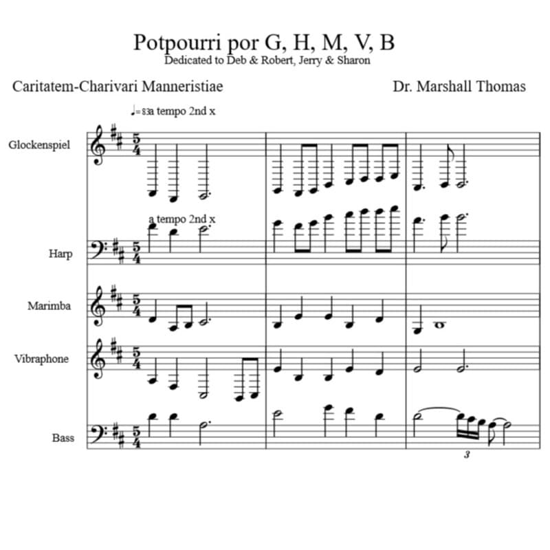 Potpourri por  Harp, Percussion a Voce, Bass