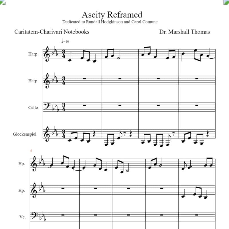 Aseity Reframed for Harps, 'cello, Glockenspiel