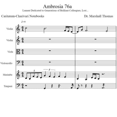 Ambrosia 76a for String Quartet, Marimba, Timpani